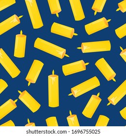 Burning wax candles seamless pattern art template. Vector background design for greeting and advertising products.