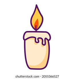 Burning wax candle.Vector cartoon style illustration.Isolated on white background.