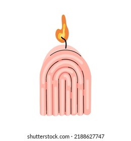 Burning wax or paraffin scented candles for aromatherapy isolated on a light background. Cute decoration for home, festive decorative design element. Flat cartoon colorful vector illustration.