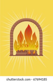 Burning wood in the fireplace and outbound from them light and warmth.