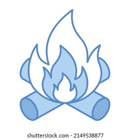 Burning wood logs, an isometric icon of bonfire 
