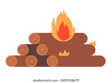 El concepto de fuego del tronco de leña en llamas. Ilustración gráfica del diseño del vector