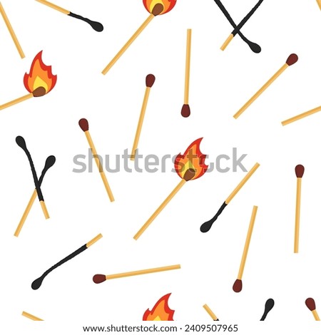 Burning wooden matches flat vector seamless pattern
