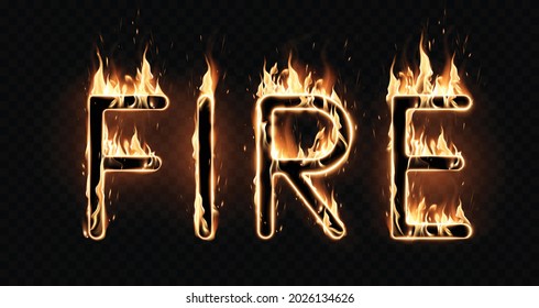 Burning word FIRE on a black background. A special transparent smoke effect. Very realistic illustration.