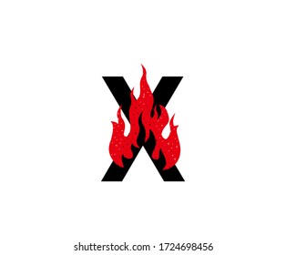 Burning X Letter Icon, Hot Fire Fame X Logo Design