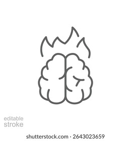 Burnout brain icon Editable outline line symbol of mental stress exhaustion and overwork from remote job pressure thin stroke style