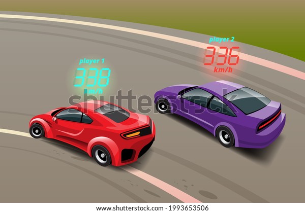 Burnout car, game sport car drift for point in\
game, Street racing, racing team, turbocharger, tuning. Vector\
illustration in 3d style\
design