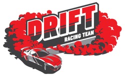 Burnout car, Japanese drift sport car, Street racing, racing team, turbocharger, tuning. Vector illustration for sticker, poster or badge