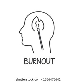 burnout concept, head with burned match - vector illustration