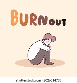 Burnout concept vector illustration. Tired men office worker sitting on the chair, burnout workplace, battery energy low charge, fatigue or exhausted, he request help