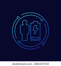 burnout or fatigue icon with low battery, linear design