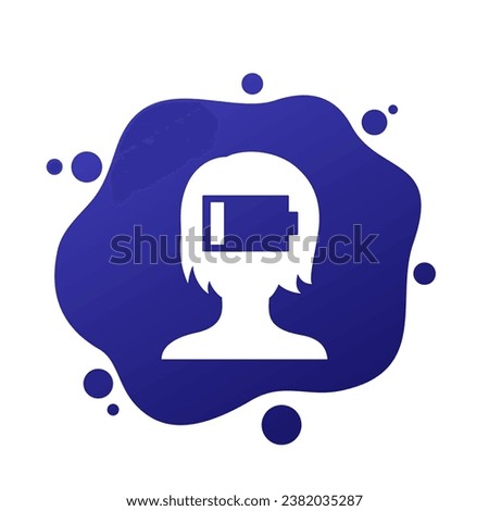 burnout or fatigue vector icon with low battery and a girl