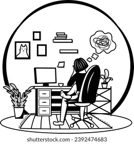 Burnout and overload Employee Sitting at Chair concept, Low energy, dead end, confused character vector icon design, White Collar Fatigue symbol, Sedentary lifestyle sign, office syndrome scene stock