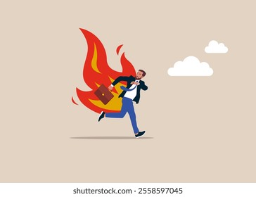 Burnout and overwork by businessman. Finish within deadline, frustration or exhausted worker, despair employee or trouble. Flat vector illustration