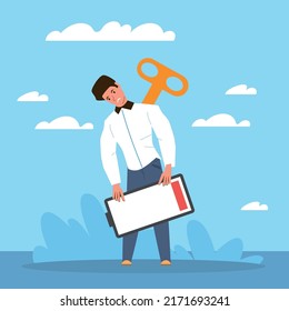 Burnout. Overwork man feeling exhausted with low battery, tired sad person standing, unhappy stressed businessman or student. Professional burnout syndrome vector cartoon flat concept