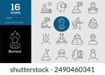 Burnout Set of high-quality icons that are suitable for Sadness. And change your next projects with minimalist icon design, perfect for websites, mobile apps, books, social media