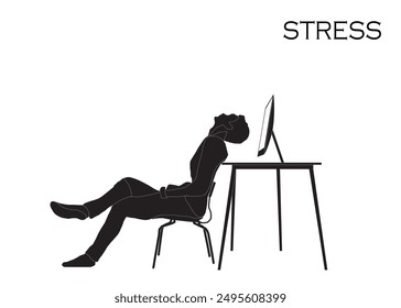 burnout or stress, working or programmer stress, A head full of thoughts, Tired emotional man struggle with stress and overwork, tired person icon, fatigue or exhaustedMental health concept