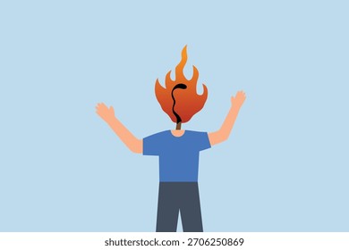 Burnout stressed causing depression, businessman with burning matchstick head.