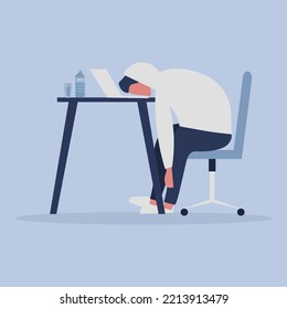 burnout syndrome. 
An exhausted guy sits with his head down on his laptop