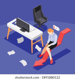 Burn-out syndrome isometric background with work and deadline symbols vector illustration
