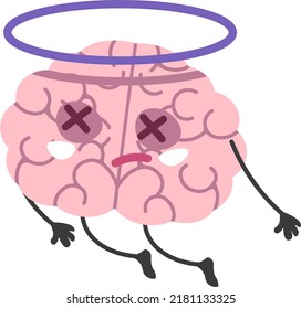 Burnout or tension, tired brain fell asleep. Isolated mind character exhausted intellect. Troubles and brainstorming, nervous breakdown or depression, fatigue or sickness. Vector in flat style