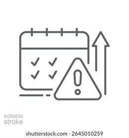Burnout Tracker Icon Vetor, Calendário com Aumento da Carga de Trabalho e Símbolo de Aviso, Design Editável de Estrutura de Tópicos para Sobrecarga de Tarefa, Estresse no Prazo e Pressão de Produtividade