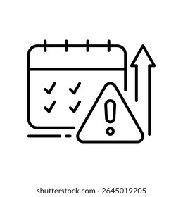 Burnout Tracker Icon Vetor, Calendário com Carga de Trabalho Crescente e Símbolo de Aviso, Design de Contorno para Sobrecarga de Tarefa, Estresse no Prazo e Pressão de Produtividade