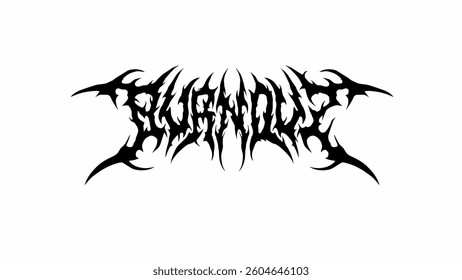 Burnout typography vector in symmetrical shapes dark metal font style for streetwear, t-shirt print apparel, sticker, poster, band name logo and more