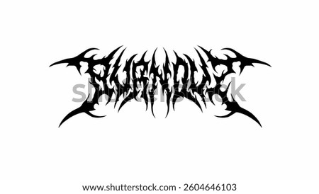 Burnout typography vector in symmetrical shapes dark metal font style for streetwear, t-shirt print apparel, sticker, poster, band name logo and more