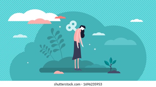 Burnout vector illustration. Low energy fatigue mother in flat tiny person concept.  Mental breakdown and frustration from overworking