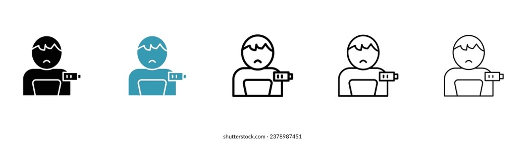Burnout vector thin line icon set. stressed employee vector symbol. tired person vector thin line icon. frustrated person with anxiety or headache for web ui designs