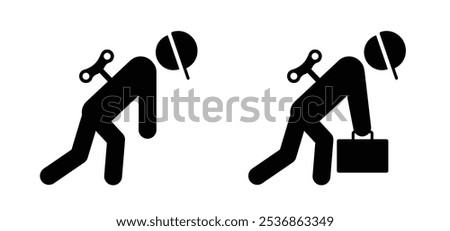 Burnout, work man icon. Life energy. on winnable person with low battery. Brain with fire, stress. Having problems on work, emotional stress, unhappy, psychology pressure, difficult life or in job.