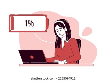 Burnout in workplace 2D vector isolated linear illustration. Thin line flat character on cartoon background. Colorful editable scene for mobile, website, presentation. Bebas Nenue font used