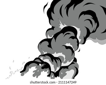 It burns and black smoke rises