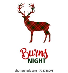 Burns Night Supper Card. Deer On Tartan Background. Vector Illustration.