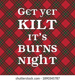 Burns Night Supper Card On Red Tartan Pattern. 