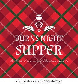 Burns Night Supper Card With Thistle And Tartan. 