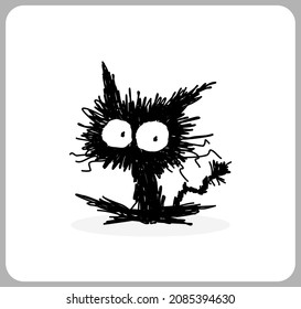 burnt cat is sitting in vector illustration. Cartoon cat for web and t shirt kids design.