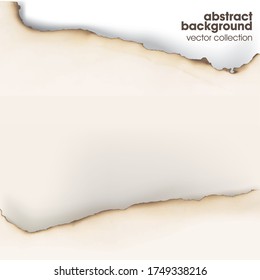 Burnt edges of white paper isolated on white background. Vector Illustration. 