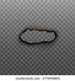 Brand in die Oberfläche der Feuerlöcher mit karierten Rand realistische Vektorgrafik einzeln auf transparentem Hintergrund. Vorlage oder Layout mit zerstörter Feuerstruktur.