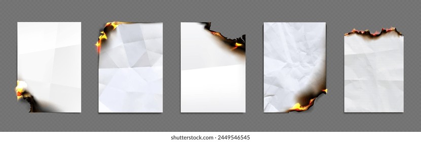 Burnt fire paper. Flame page edge design vector. Burn effect on old poster element isolated on transparent background. Ablaze best deal discount flyer template with heat flammable corner texture