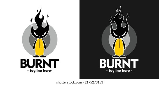burnt flame character black head angry logo dark and light