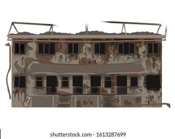 Burnt house after a fire. Vector illustration. Isolated on a white background.