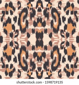Burnt Leopard Animal Vector Seamless Pattern. Sepia Handmade Leopard Carpet Grunge Painting Texture. Ebony Carpet Grunge Painting Texture. Rusty Panther Fabric Design Graffiti.