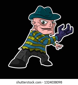 Burnt maniac in a hat with a glove. Funny vector illustration