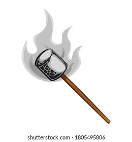 Burnt Marshmallow. Hand Drawn Cartoon Illustration Isolated On White Background.