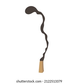 Burnt match. Black charred stick. Flat simple cartoon style, on white background