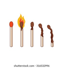 Burnt match at different stages.