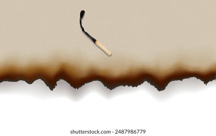 Burnt match and burnt paper. Vector illustration