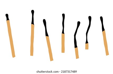 Matanza quemada. Está listo para encender fuego. Un palo de madera nuevo y carbonizado. Ilustración plana aislada en blanco